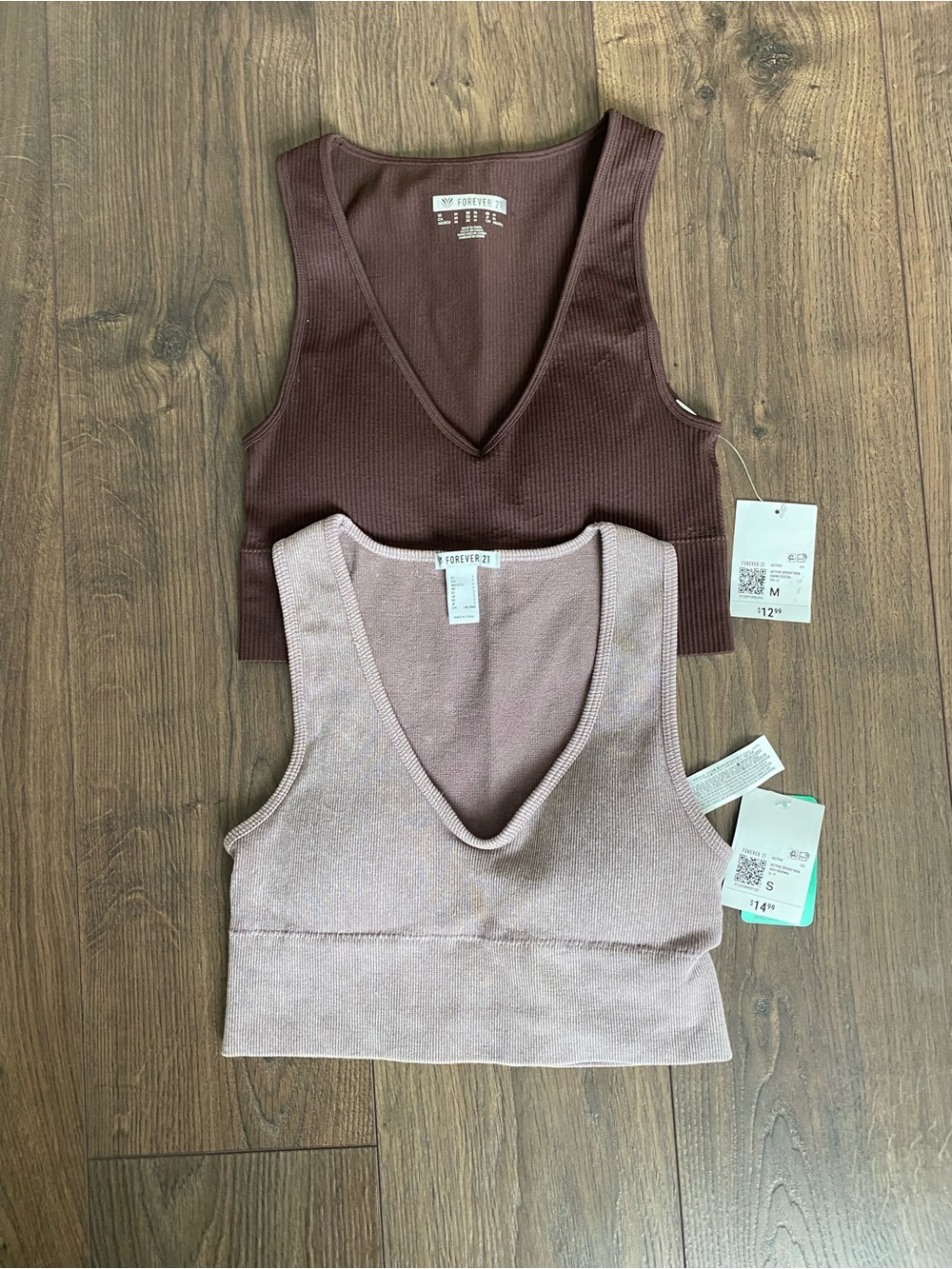 Forever 21 V-Neck Ribbed Crop Tops - Brown (M) & Mauve (S)